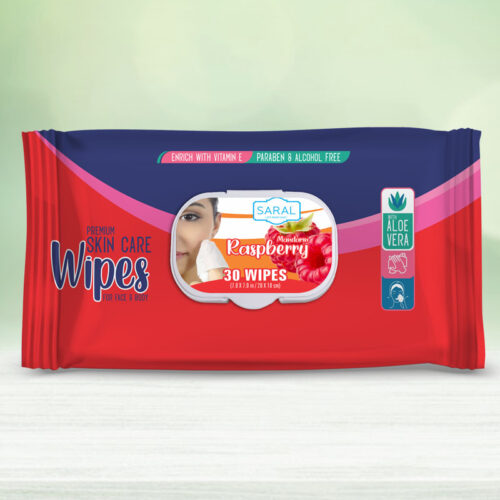 Skin Care Wipes 30 Pcs with Fliptop LID - Raspberry